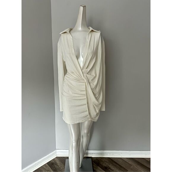 NWT Jacquemus La Robe Bahia Viscose Jersey Mini Dress Off White Medium $605 - Picture 3 of 9